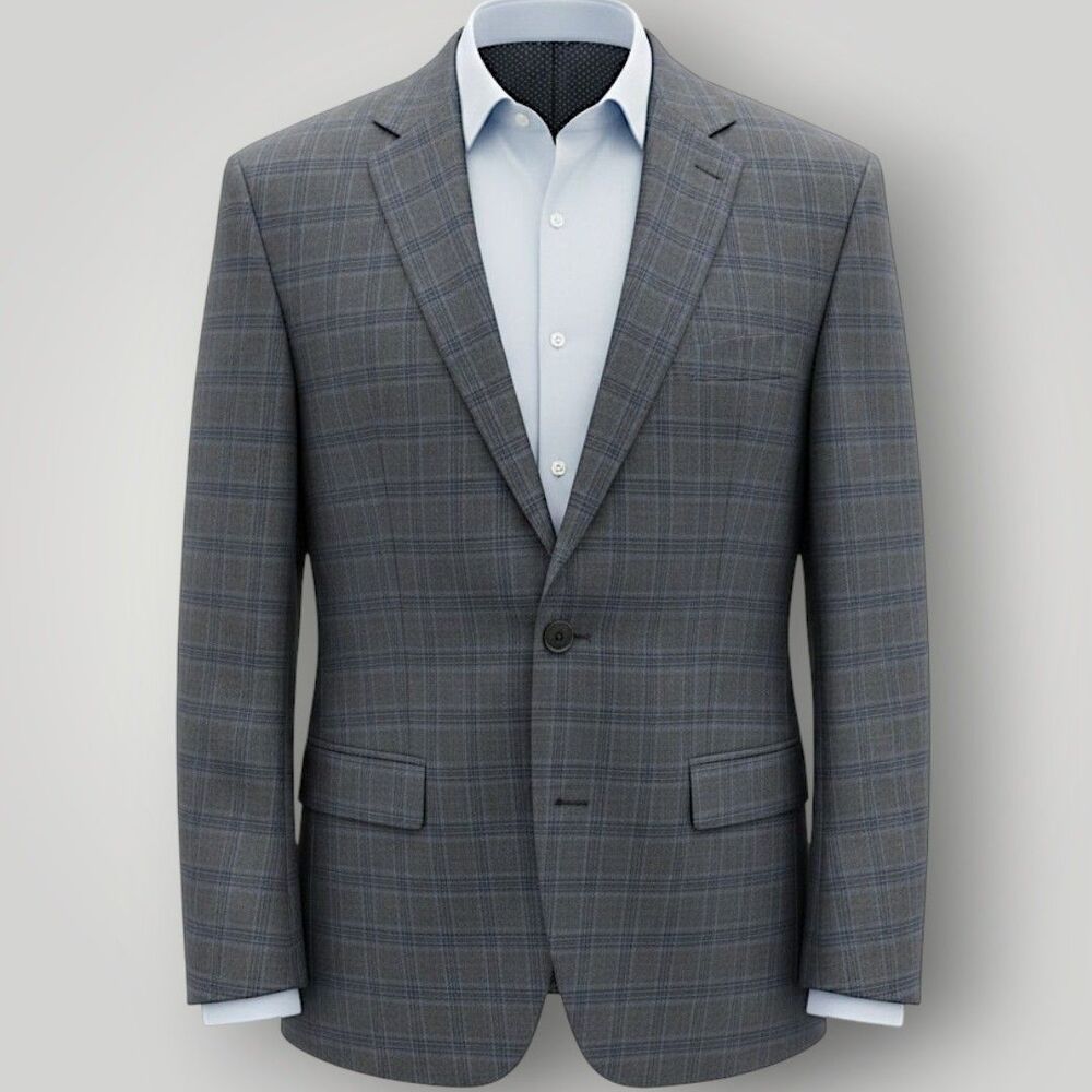 SHAQUILLE O'NEIL Mens Navy Blazer Sport Coat Two Button Suit Jacket Plaid 50L